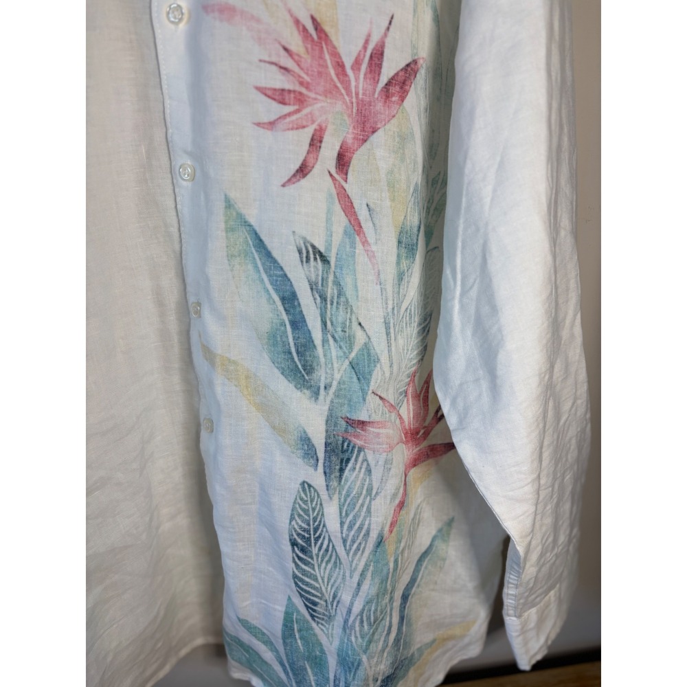 Tommy Bahama White Linen Long Sleeve Shirt Tropical Floral Print XL - Picture 2 of 9